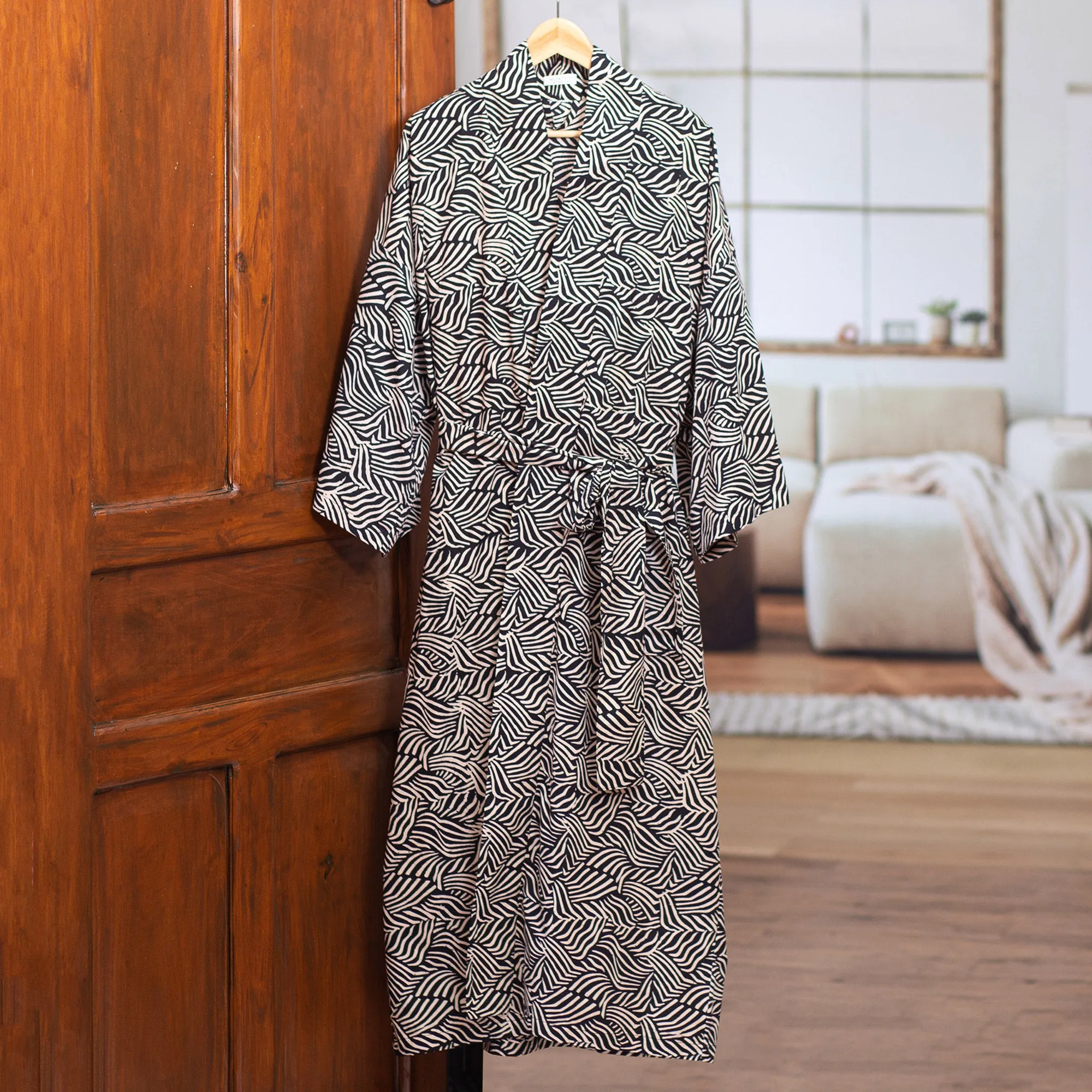 100% Cotton Artisan Batik Robe - Bedeg | NOVICA