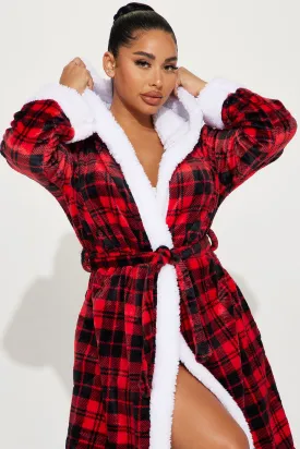 All Cozied Up PJ Plush Robe - Black/Red