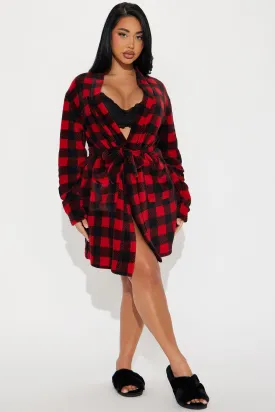 Always Cozy Plush PJ Robe - Red/Black