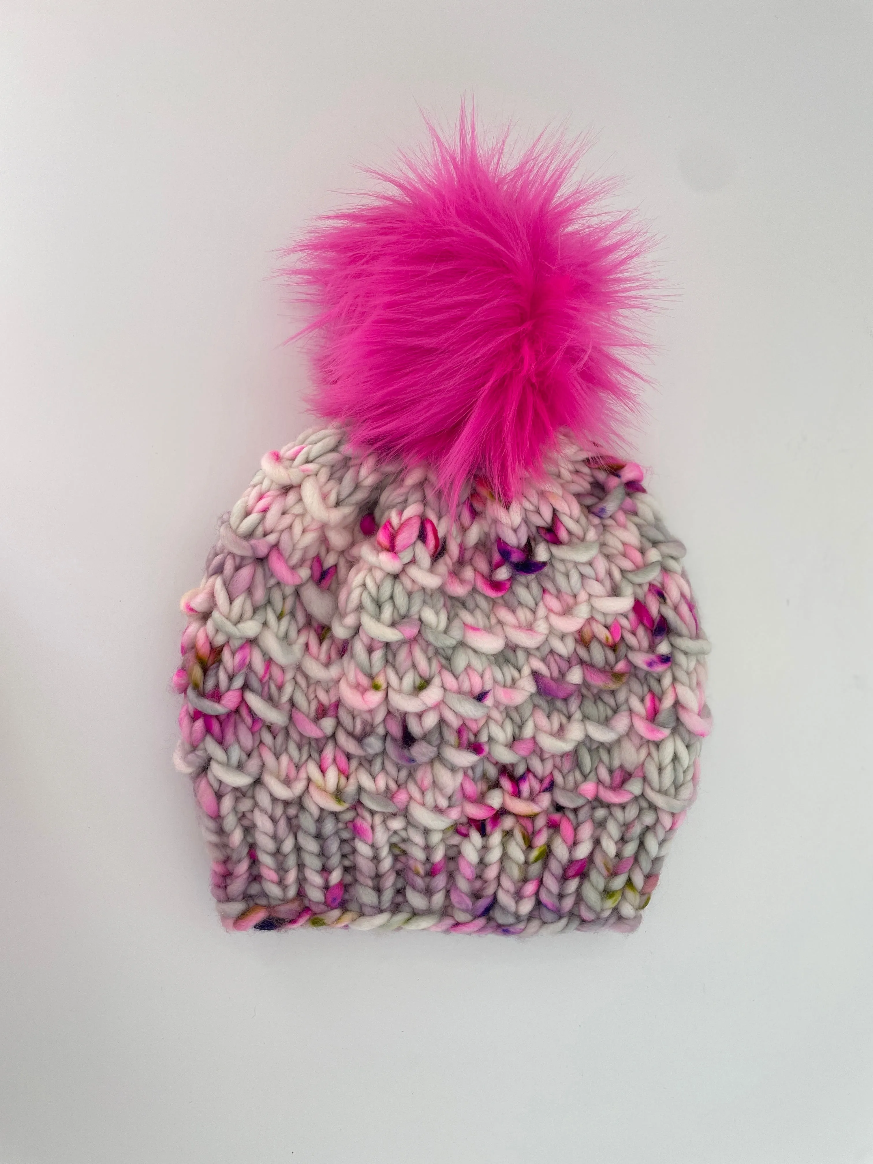 Bamboo Beanie in Whetstone/ Shocking Pink pom