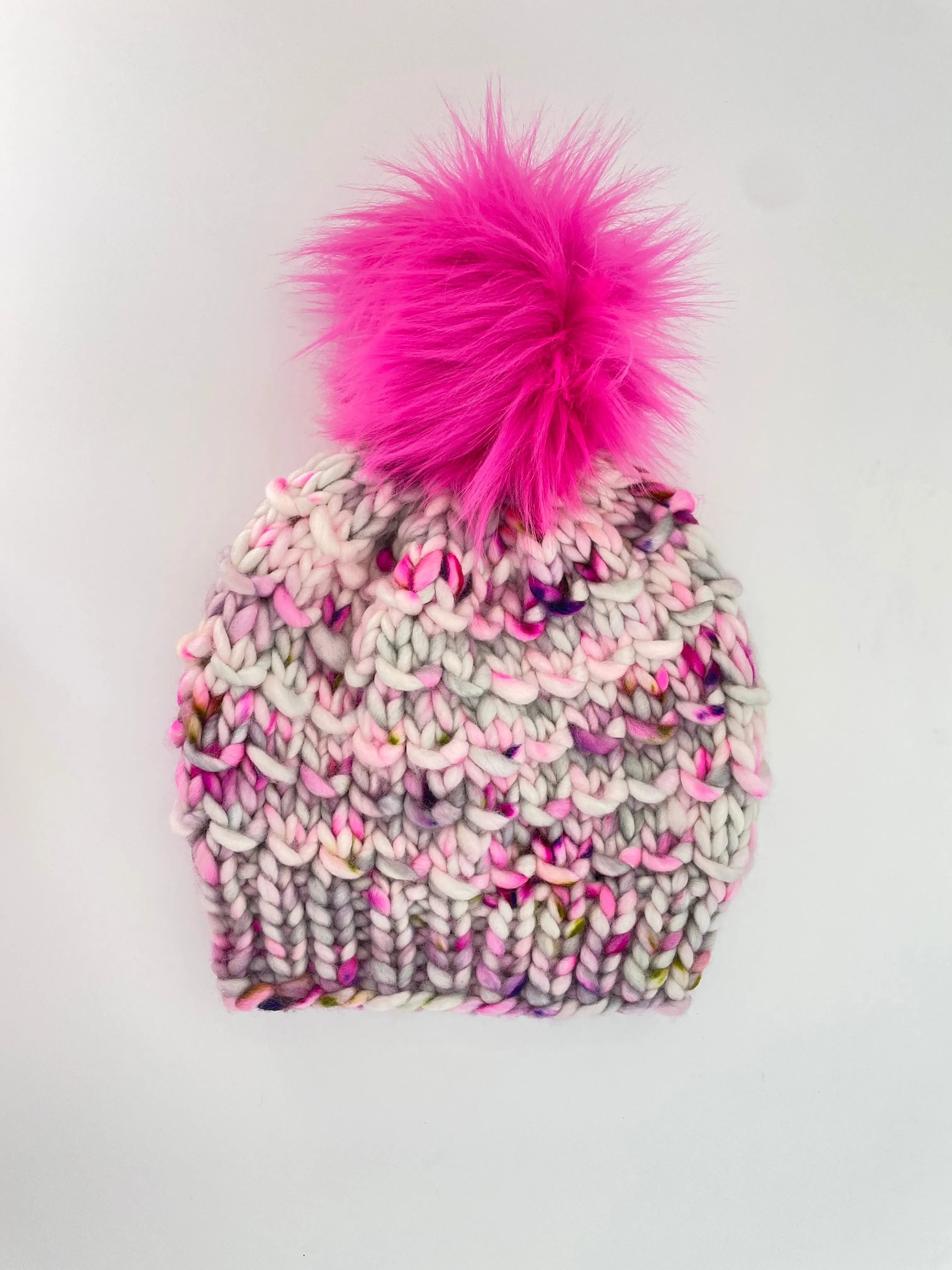 Bamboo Beanie in Whetstone/ Shocking Pink pom