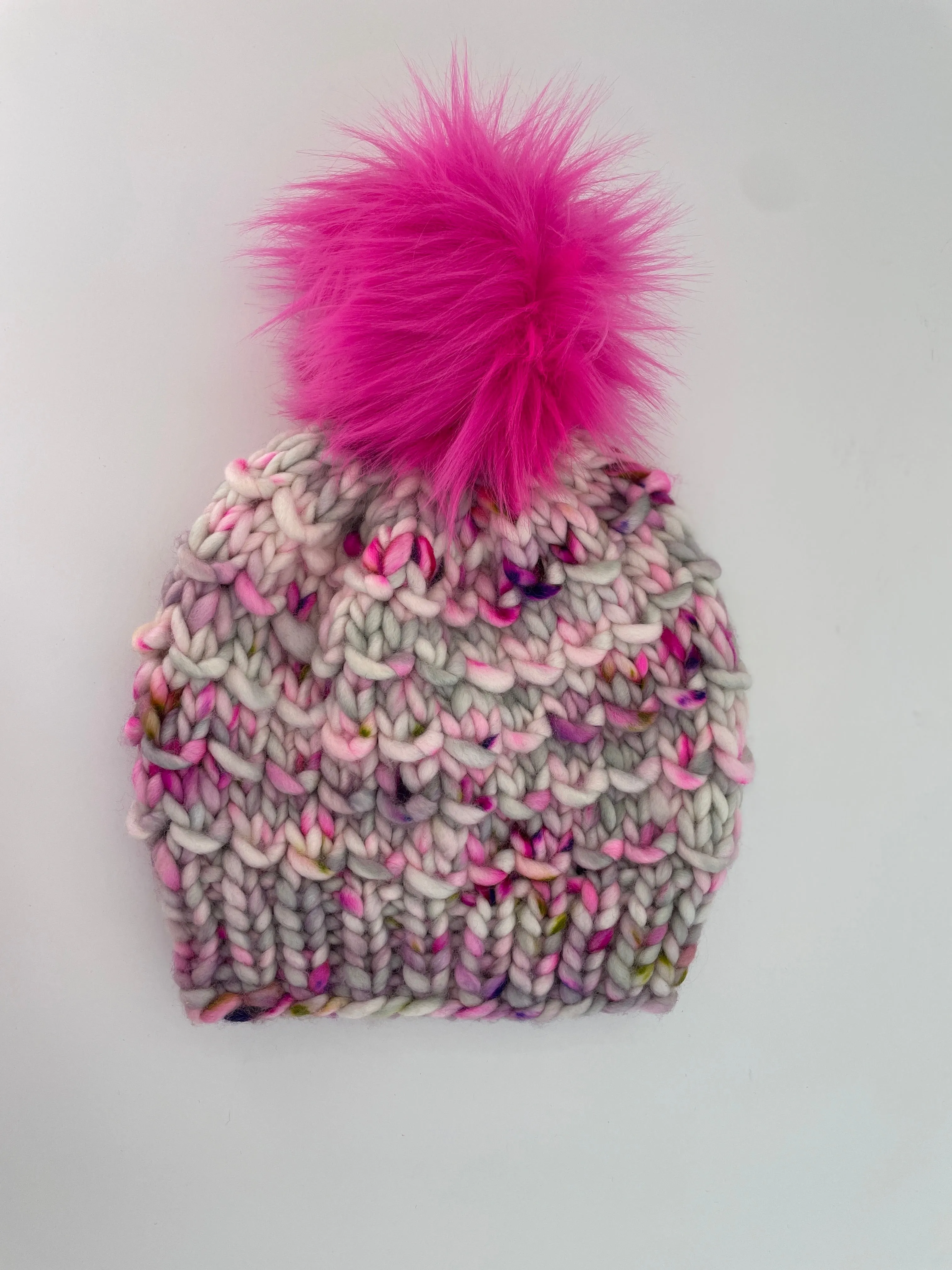 Bamboo Beanie in Whetstone/ Shocking Pink pom