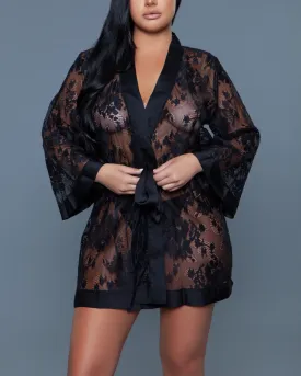 Be Wicked Delia Robe Floral Lace Robe with Satin Trimming (More Colors Available) - 2275