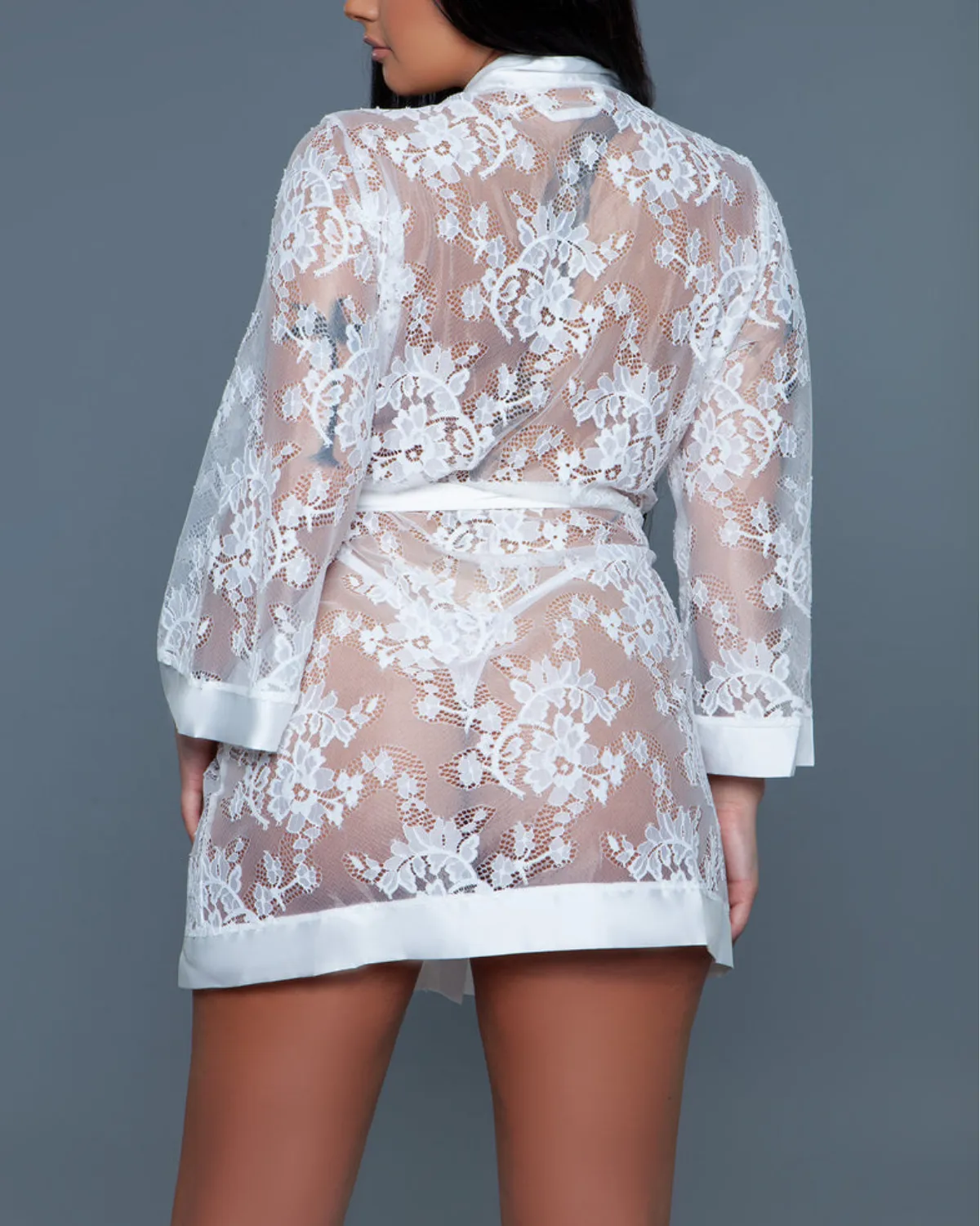 Be Wicked Delia Robe Floral Lace Robe with Satin Trimming (More Colors Available) - 2275