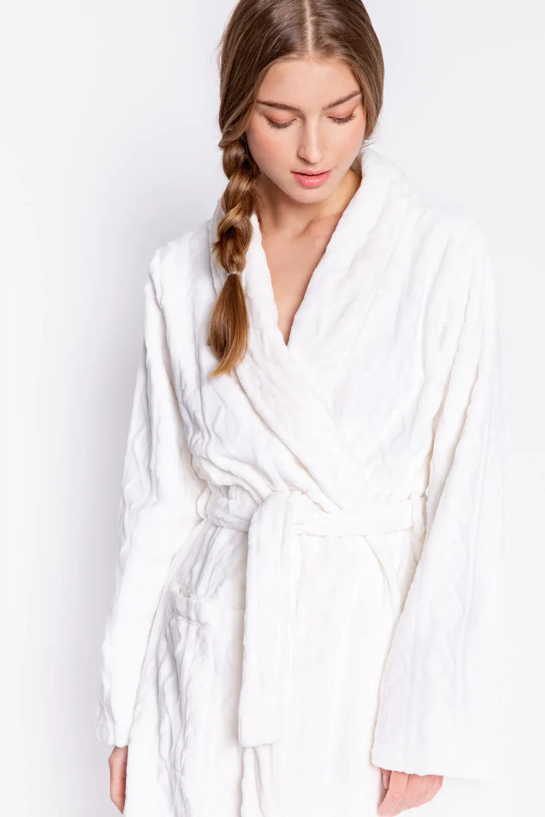 Cable Knit Robe in Ivory