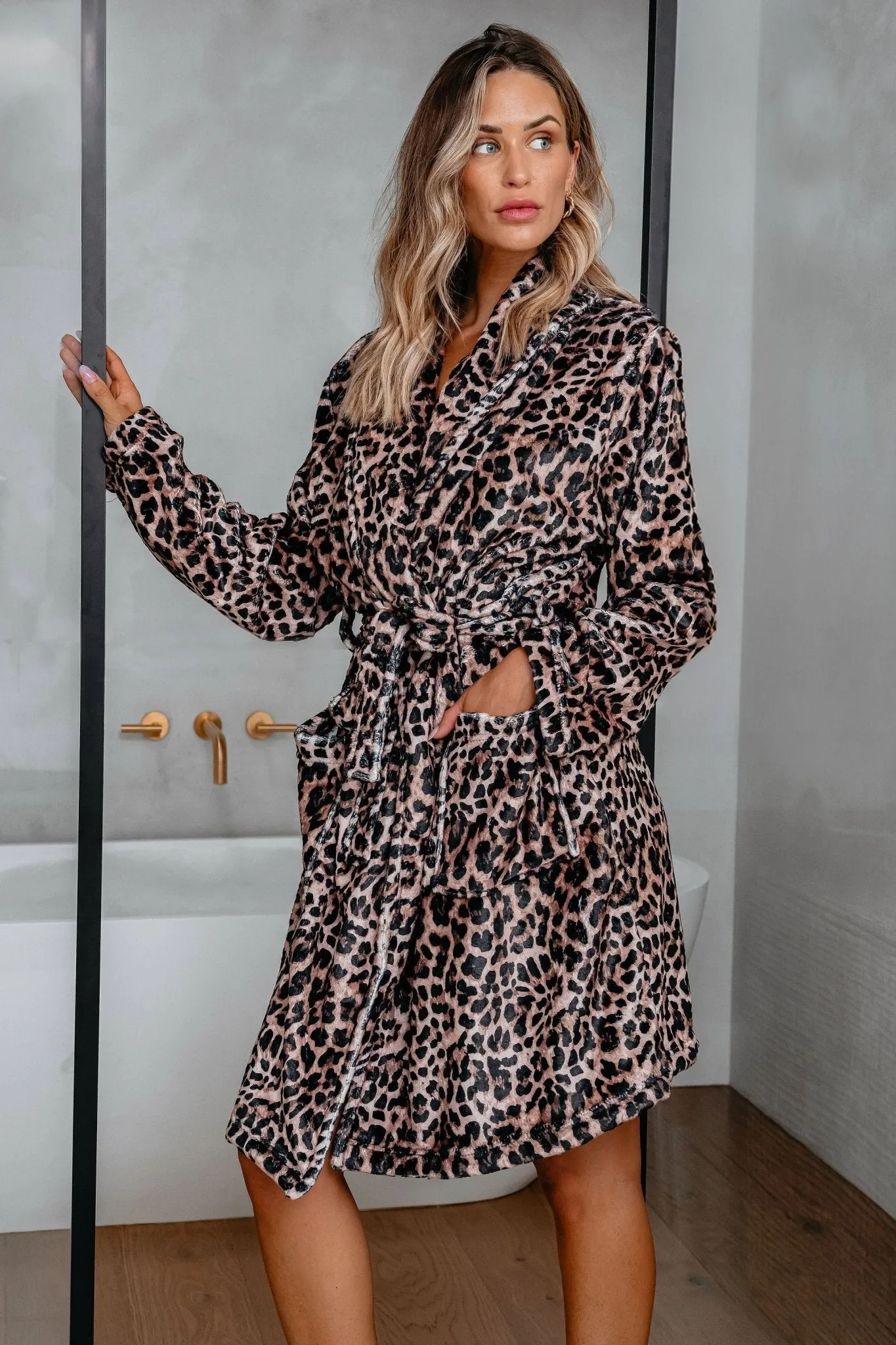 Cozy Soft Tan Leopard Print Robe