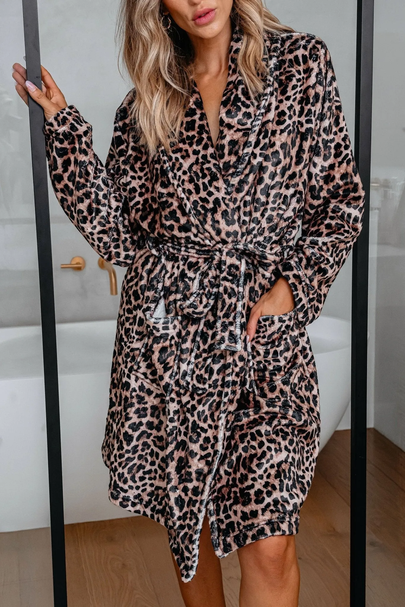 Cozy Soft Tan Leopard Print Robe