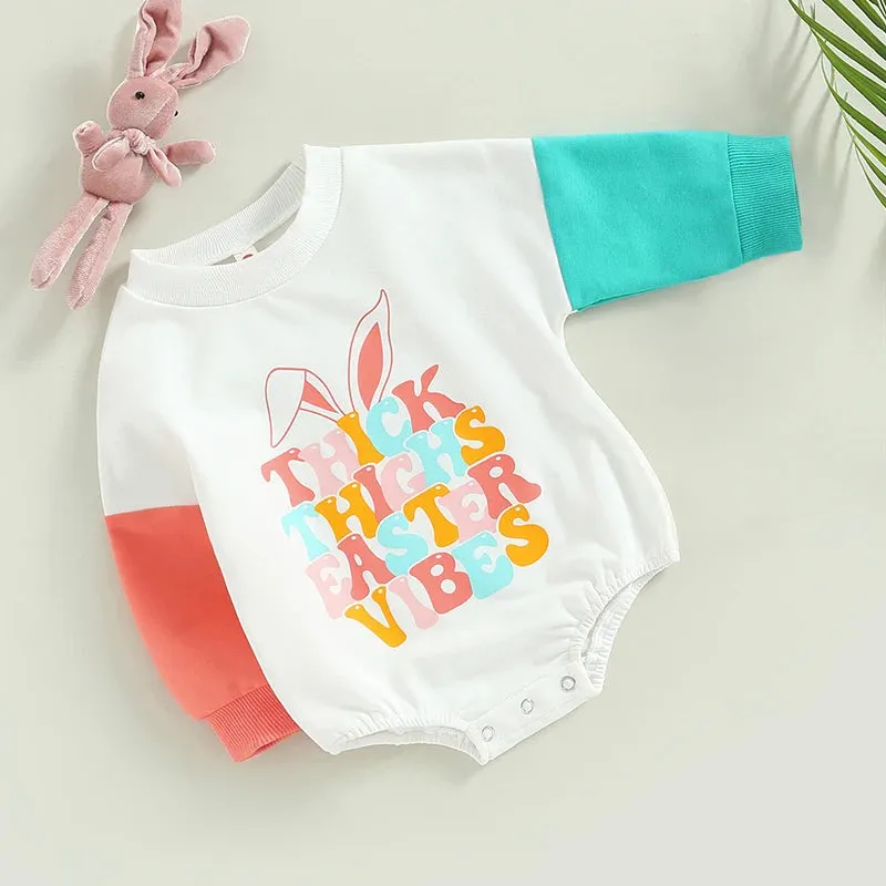 Cute Easter Baby Romper for Boys & Girls with Bunny Ears Sweatshirt,  Toddler Oversized Sweater Onesie