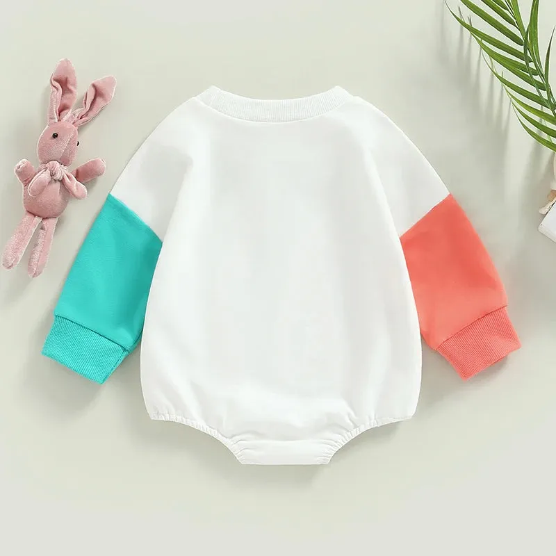 Cute Easter Baby Romper for Boys & Girls with Bunny Ears Sweatshirt,  Toddler Oversized Sweater Onesie