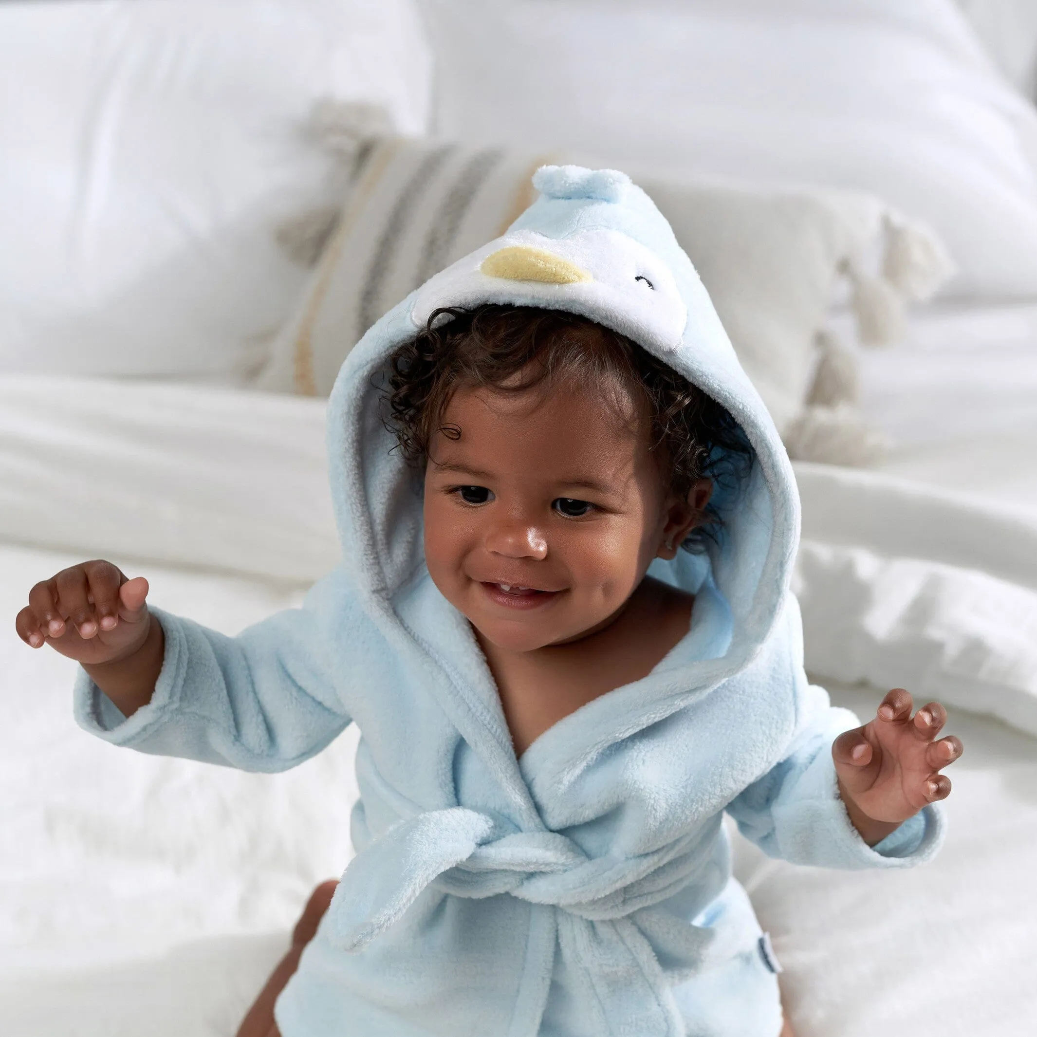 Embroidered Baby Neutral Penguin Robe