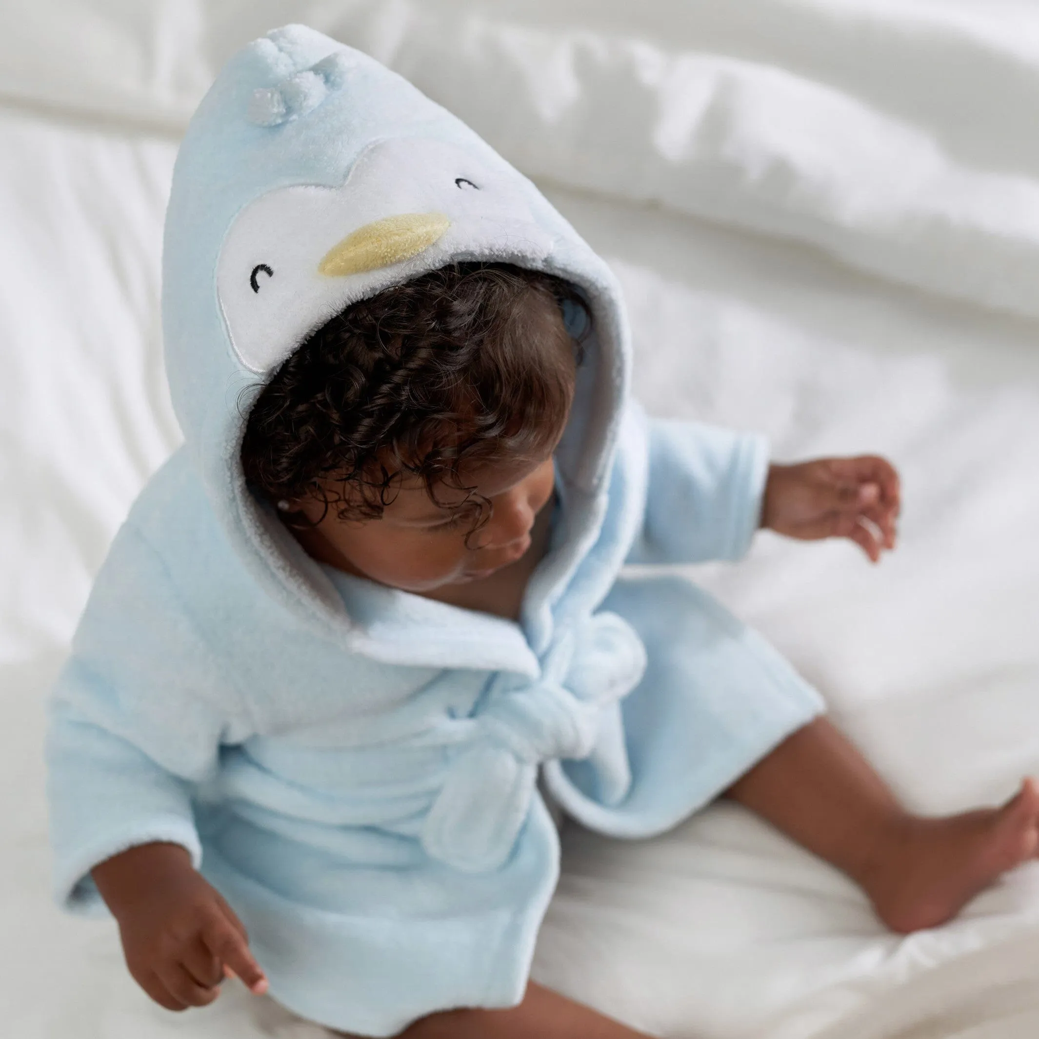 Embroidered Baby Neutral Penguin Robe