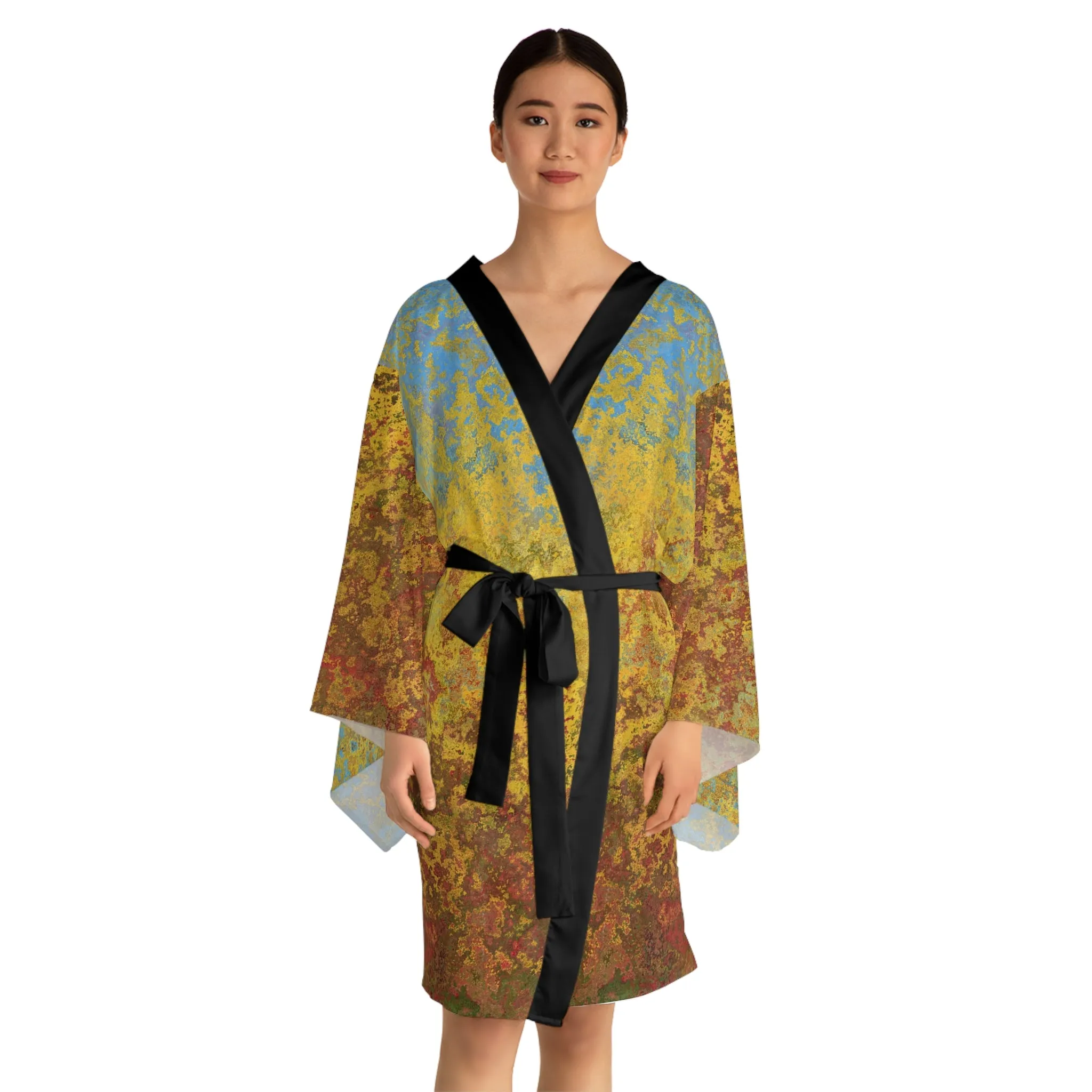 Gold and blue spots - Inovax Long Sleeve Kimono Robe