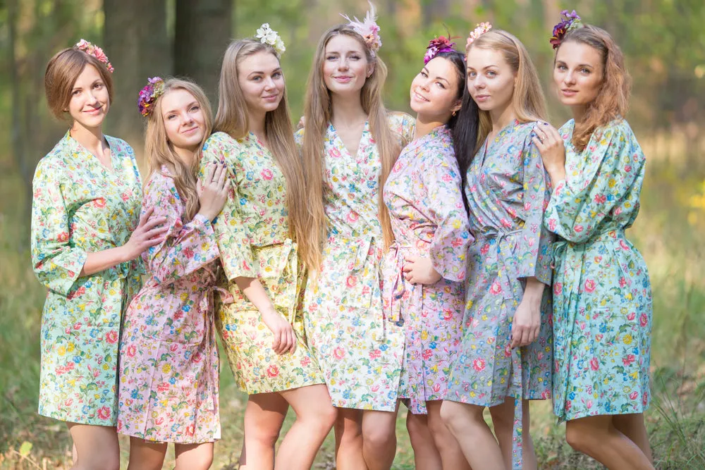 Gray Happy Flowers Pattern Bridesmaids Robes