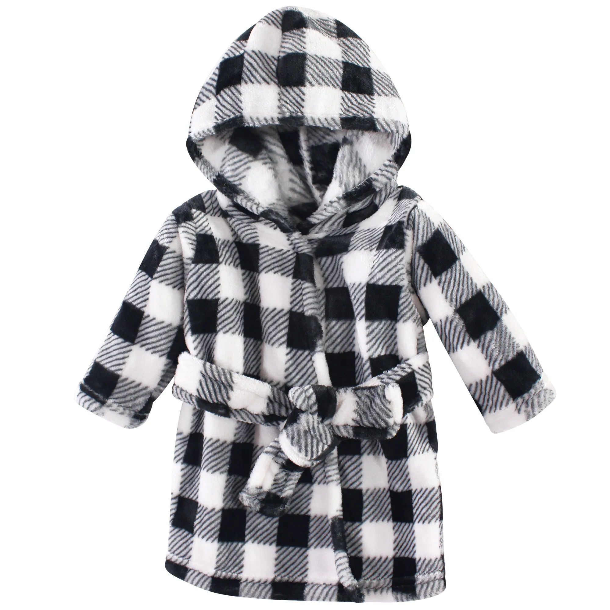 Hudson Baby Plush Animal Face Bathrobe, Black Plaid