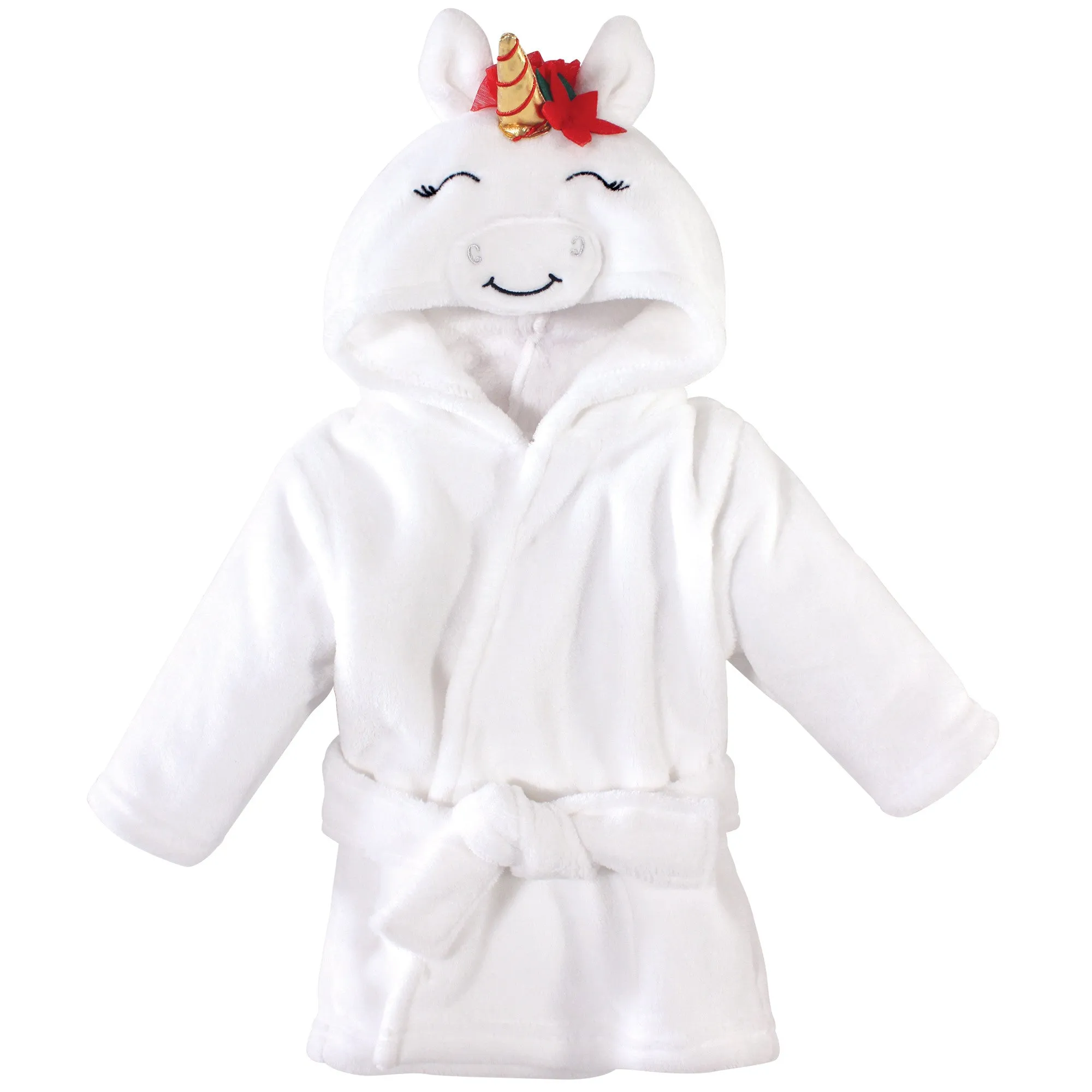 Hudson Baby Plush Animal Face Bathrobe, Christmas Unicorn