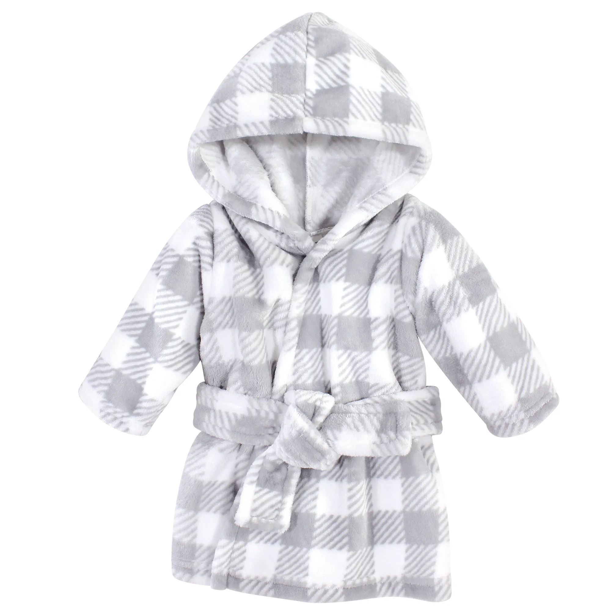 Hudson Baby Plush Animal Face Bathrobe, Gray Plaid