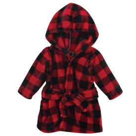 Hudson Baby Plush Animal Face Bathrobe, Red Black Plaid