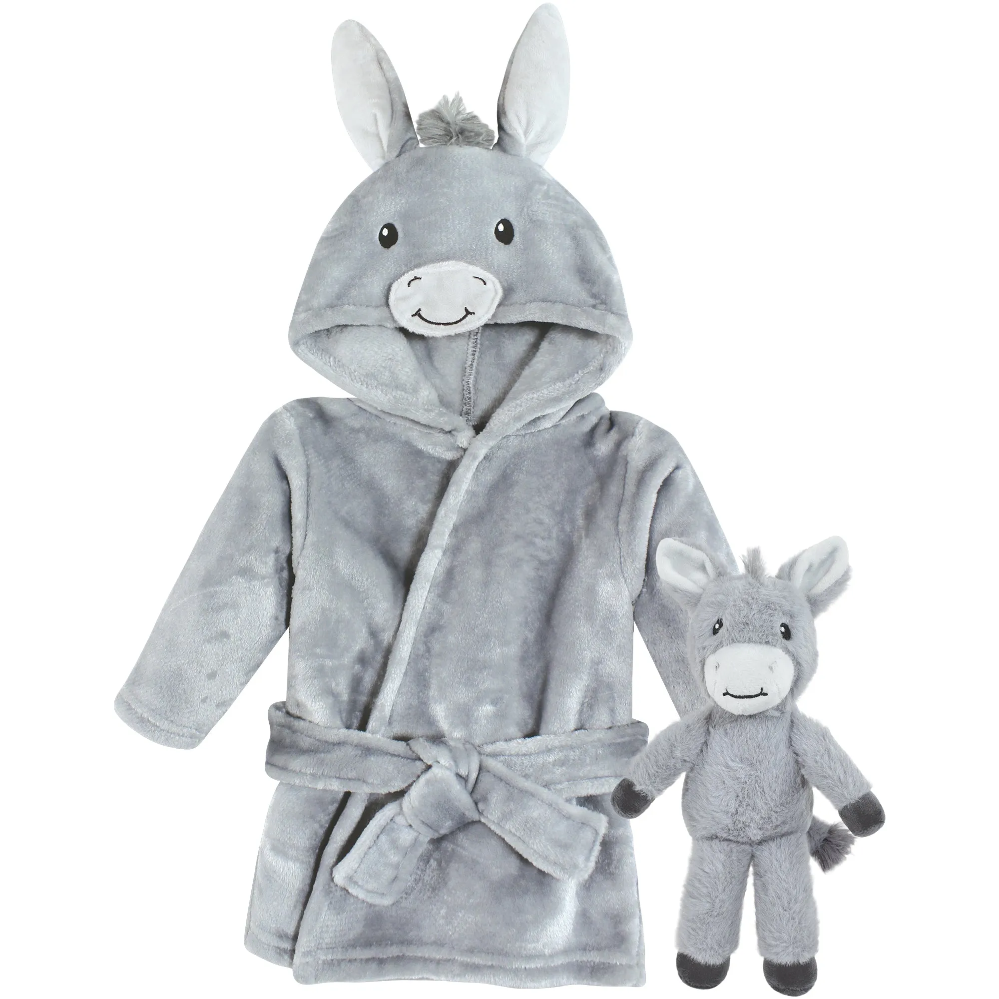 Hudson Baby Plush Bathrobe and Toy Set, Donkey