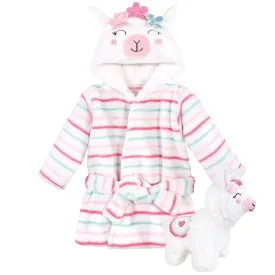 Hudson Baby Plush Bathrobe and Toy Set, Flower Llama