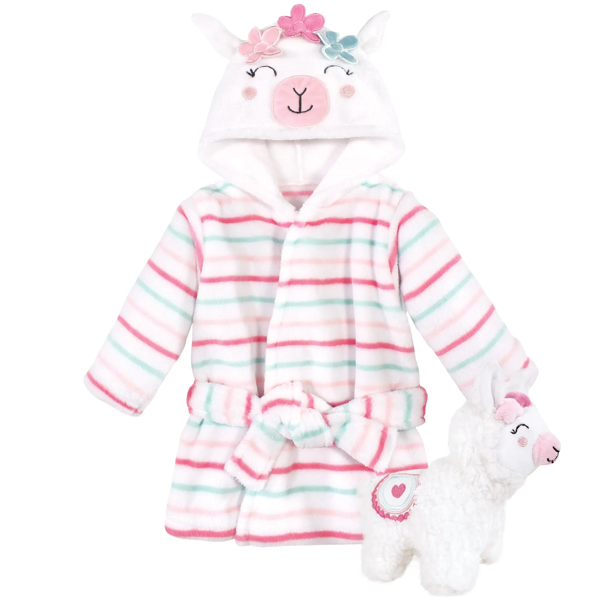 Hudson Baby Plush Bathrobe and Toy Set, Flower Llama