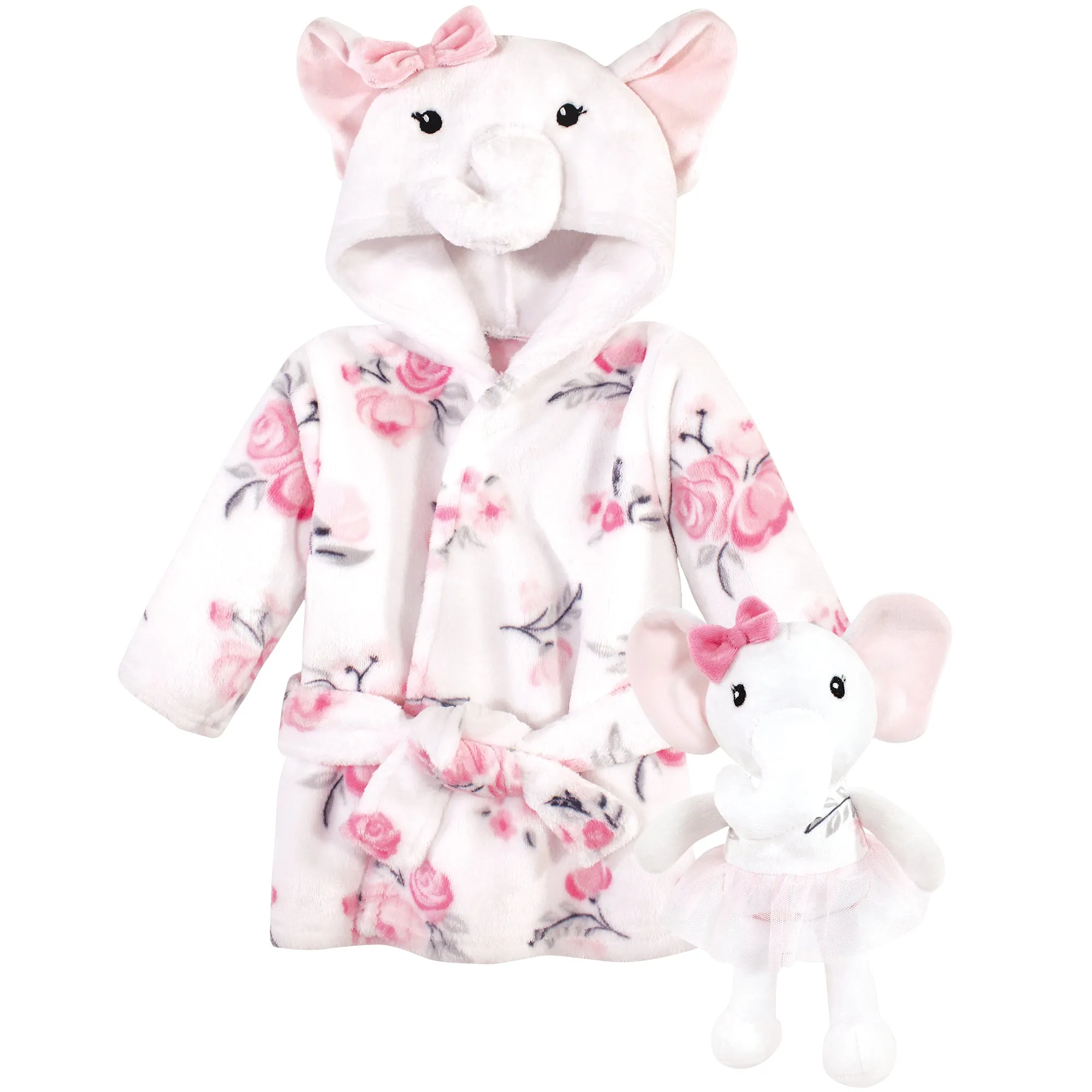 Hudson Baby Plush Bathrobe and Toy Set, White Elephant