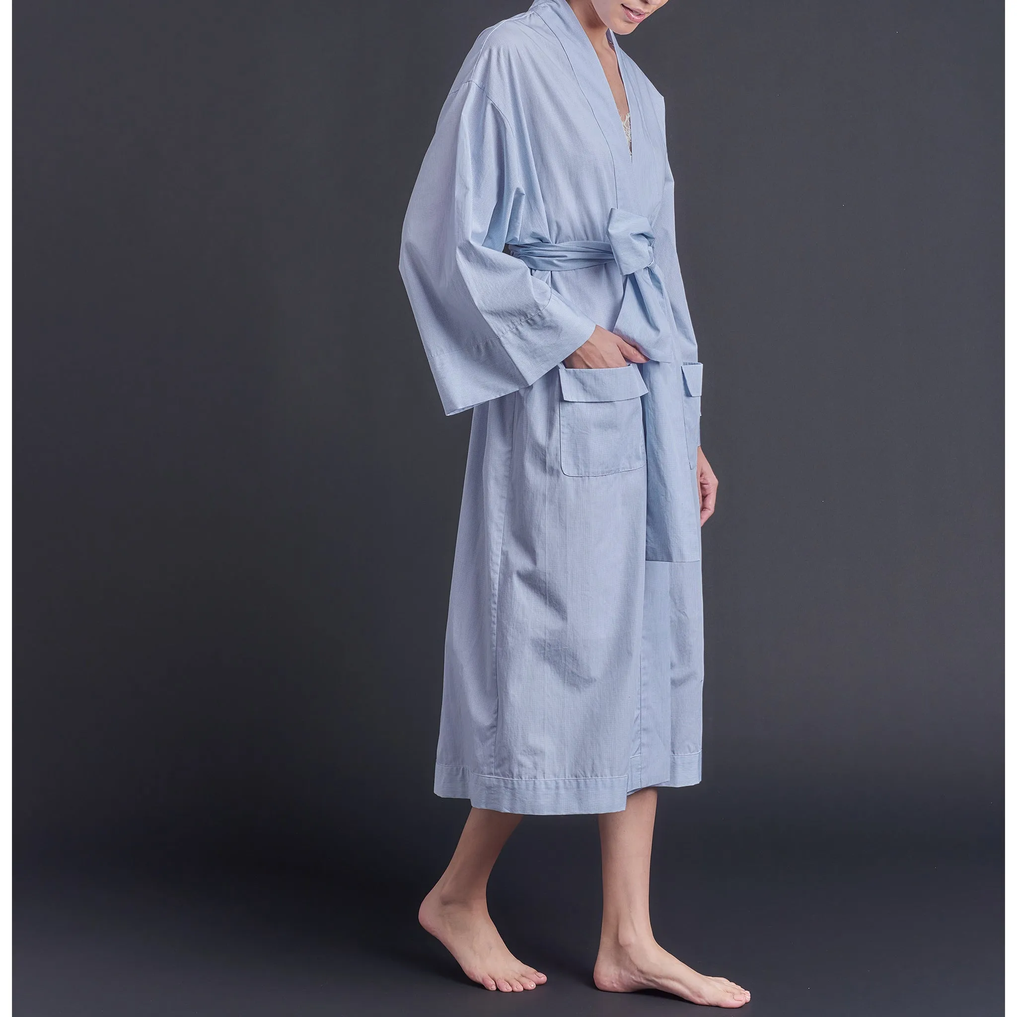 Hydros Unisex Cotton Spa Robe - Blue Micro-Check