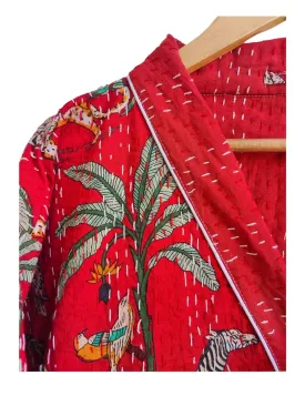 JUNGLE SAFARI RED - KANTHA KIMONO ROBE