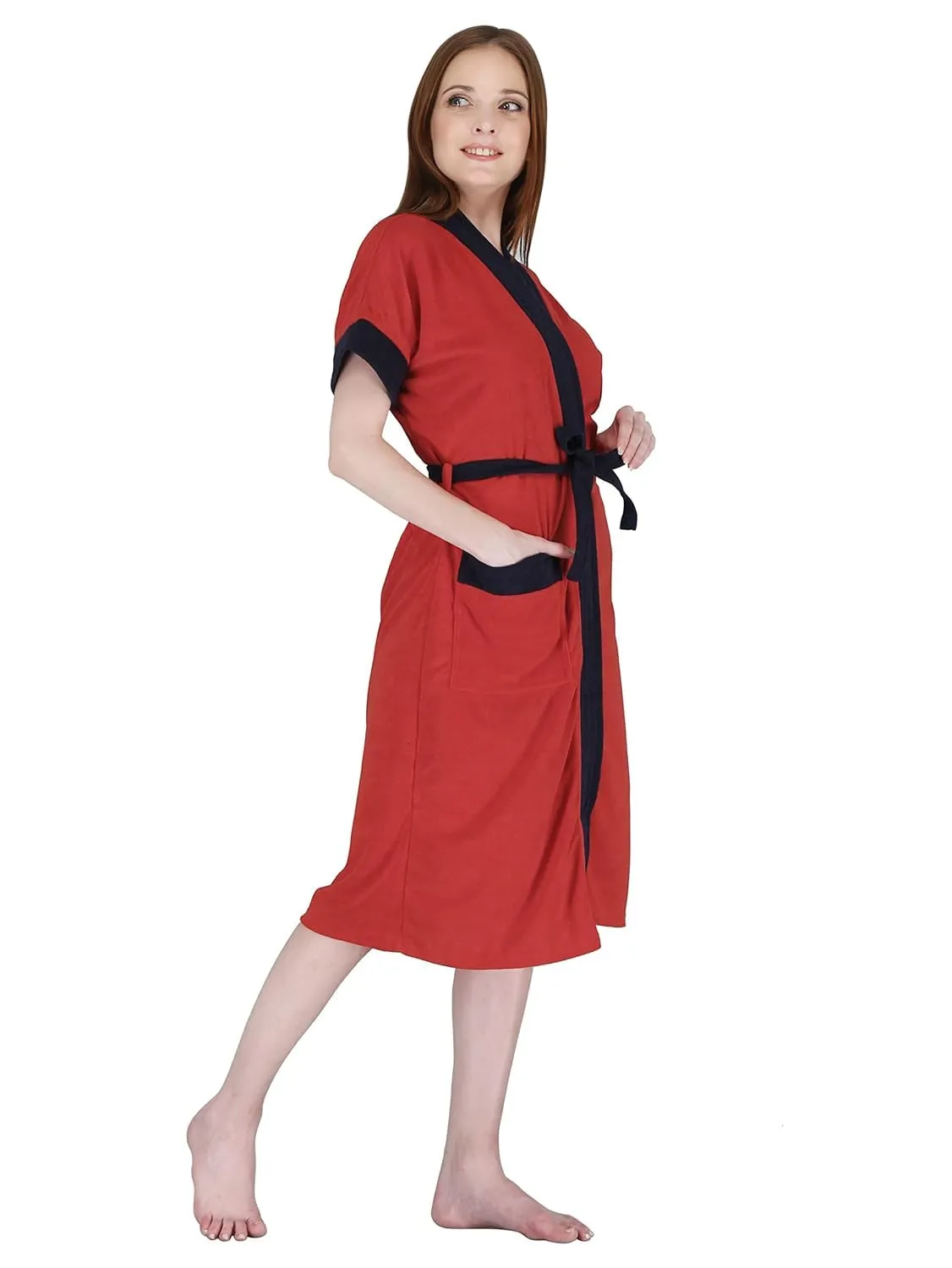 Kuber Industries Bathrobe for Women Micro Terry Cotton Towel Robe | Soft and Easy to Absorb & Dry| Unisex Bathrobe (Red) (Pack Of 5)