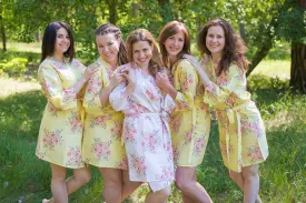 Light Yellow Faded Flowers Pattern Bridesmaids Robes