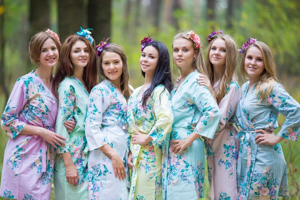 Lilac Blooming Flowers Pattern Bridesmaids Robes