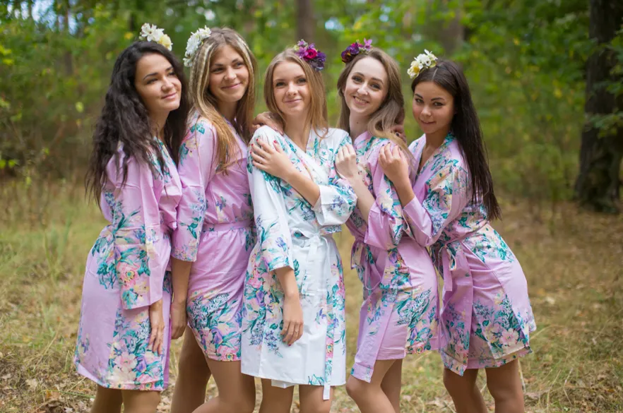 Lilac Blooming Flowers Pattern Bridesmaids Robes