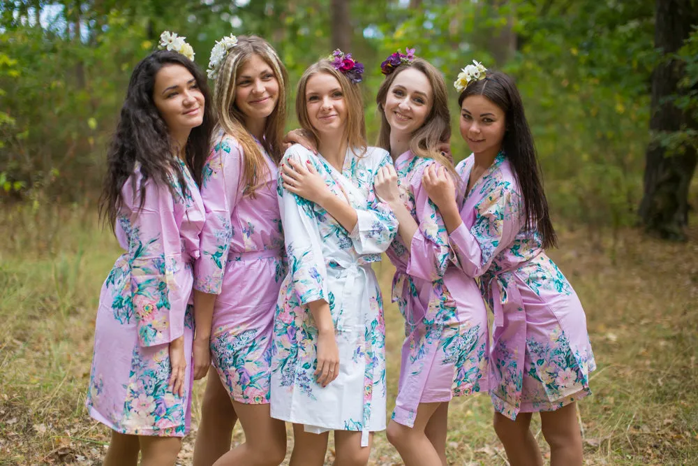 Lilac Blooming Flowers Pattern Bridesmaids Robes