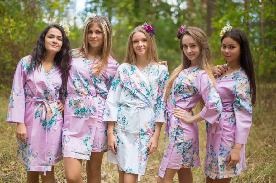 Lilac Blooming Flowers Pattern Bridesmaids Robes