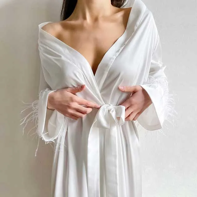 Long Satin Kimono Robe