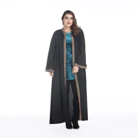 Loose Plus Size Paris Beads Retro Patchwork Long Sleeve Robe