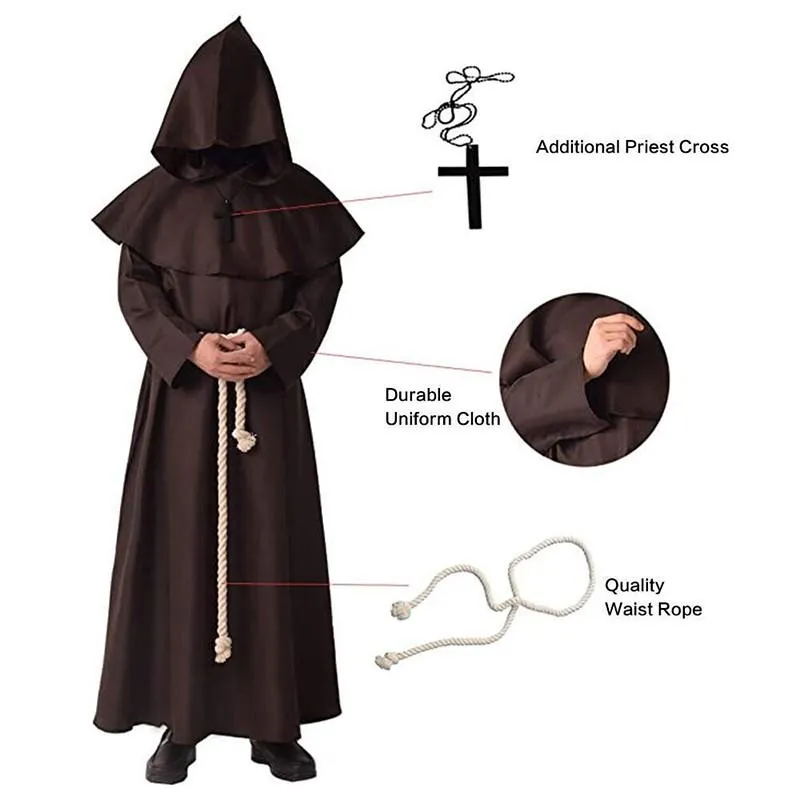 Medieval Friar Hooded Robe Renaissance Cosplay