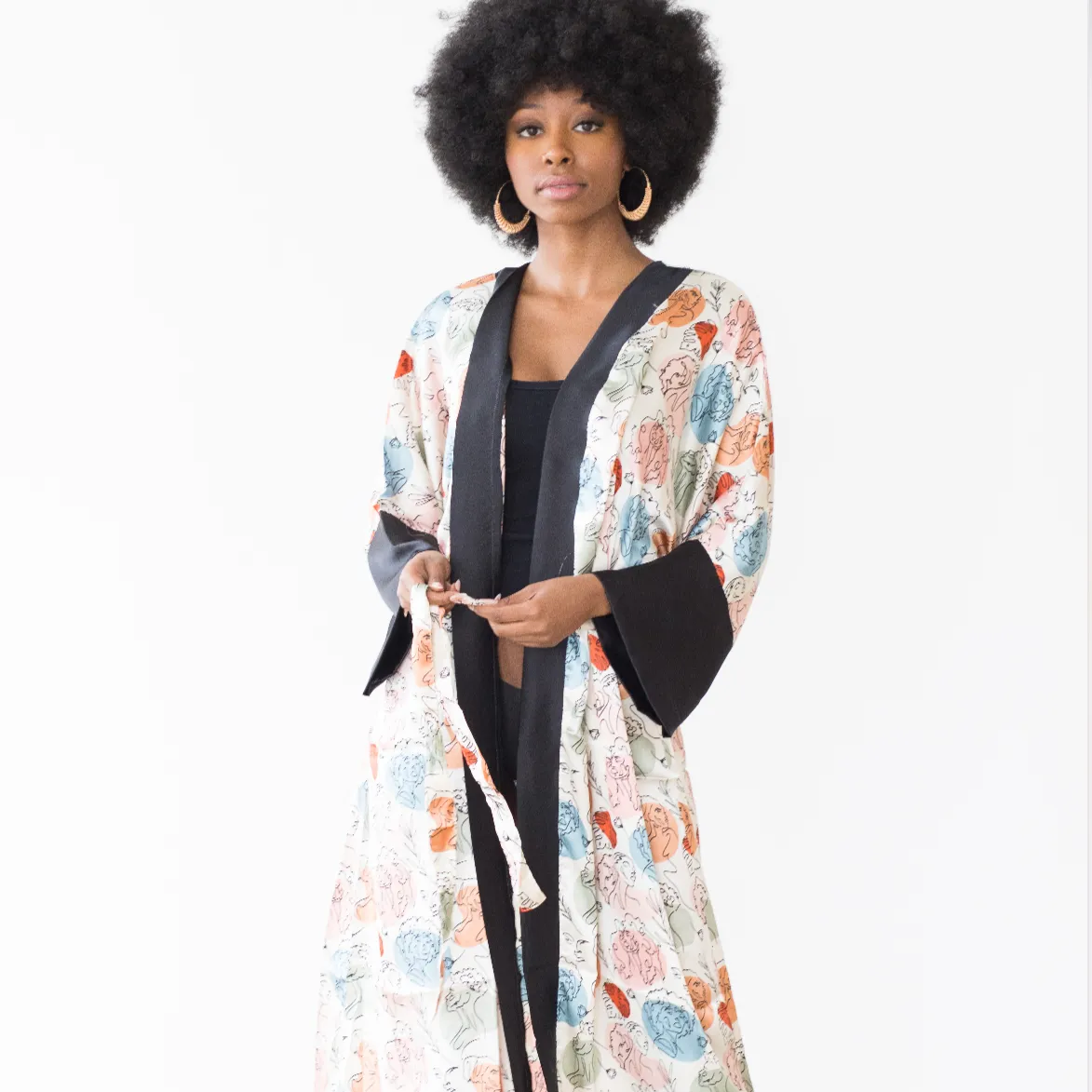 Melanin Faces Abstact Luxe Belted Satin Robe