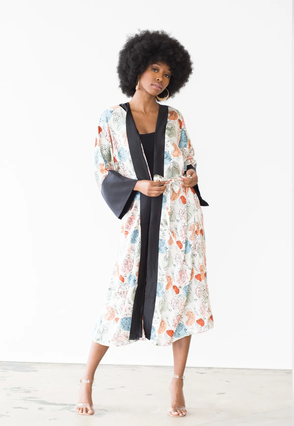 Melanin Faces Abstact Luxe Belted Satin Robe