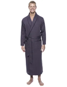 Men's 100% Woven Cotton Robe - Herringbone Dark Grey