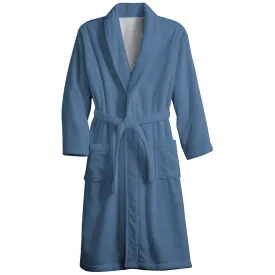 Mens Belt Blue Gray Solid Color Fleece Lounge Robe