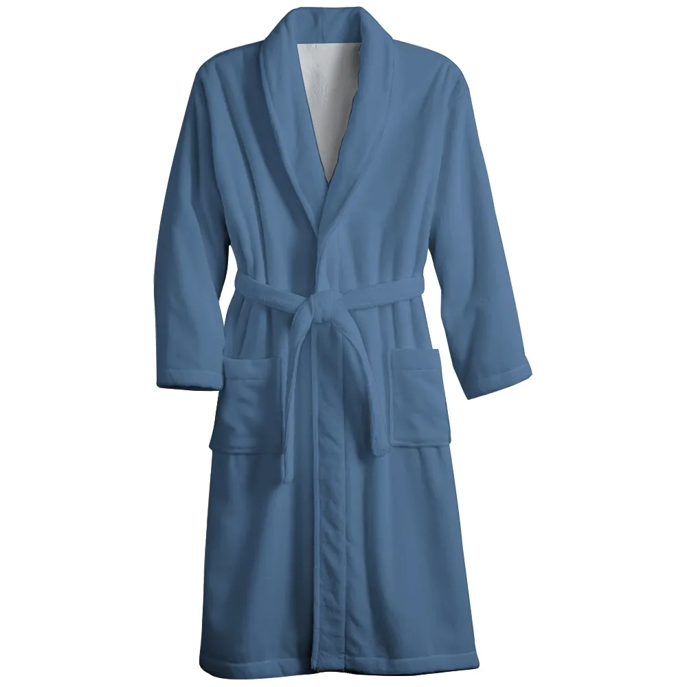 Mens Belt Blue Gray Solid Color Fleece Lounge Robe