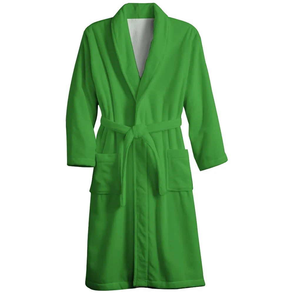 Mens Belt Bright Green Solid Color Fleece Lounge Robe