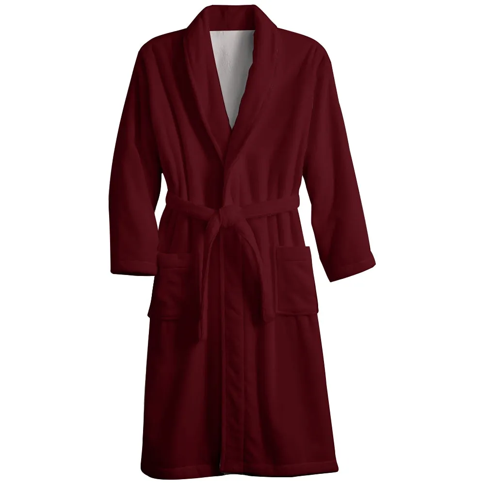 Mens Belt Burgundy Solid Color Fleece Lounge Robe