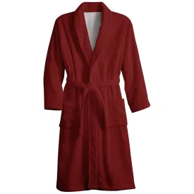 Mens Belt Maroon Solid Color Fleece Lounge Robe