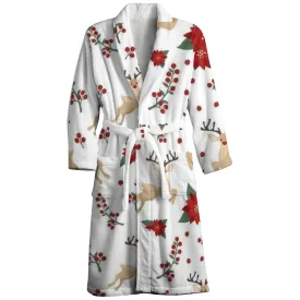 Mens Belt Merry Christmas Elk Print Fleece Lounge Robe