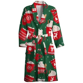 Mens Belt Merry Christmas Gift Print Fleece Lounge Robe