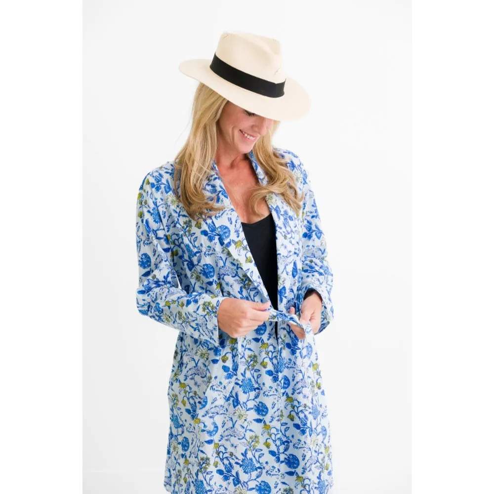 Mila Floral Blue Belted Robe