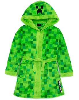 Minecraft Dressing Gown - Pixelated Creeper Gamer Gift - Boys Bathrobe