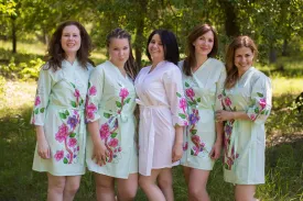 Mint Swirly Floral Vine Pattern Bridesmaids Robes