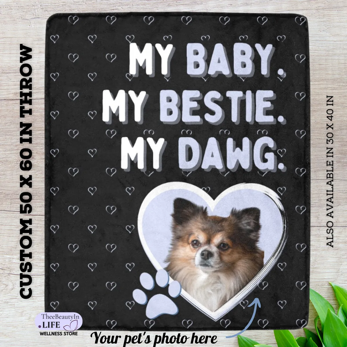 My Heart Custom Pet Photo Blanket | Gifts for Dog Moms | Dog Memorial Ideas | Gifts for Dog Lovers | Personalized Blankets for New Fur Baby | Made In USA